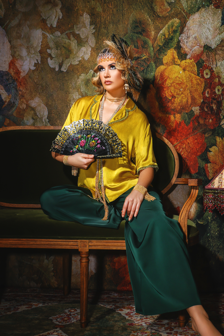 Satin Palazzo Pant - Green