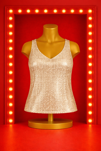 Sparkling V-Neck Loose Tank Top -Buff