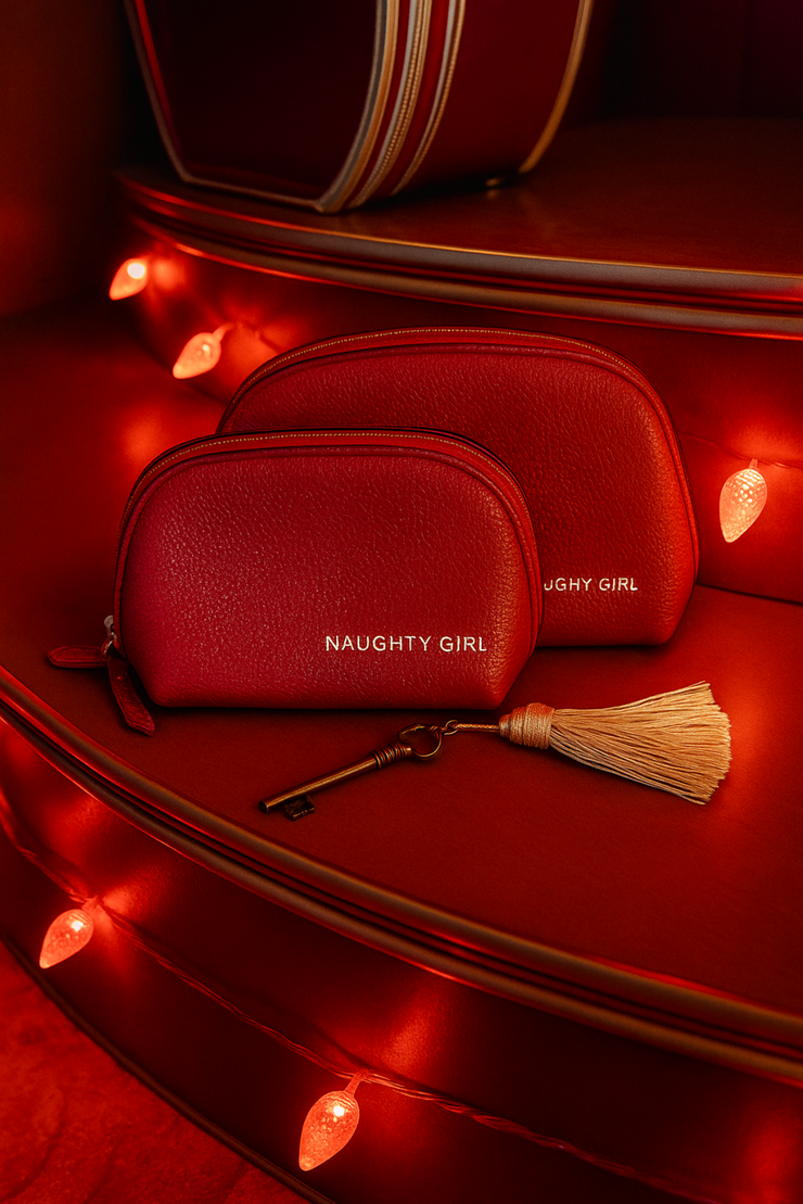 Red Leather Makeup Bag Large