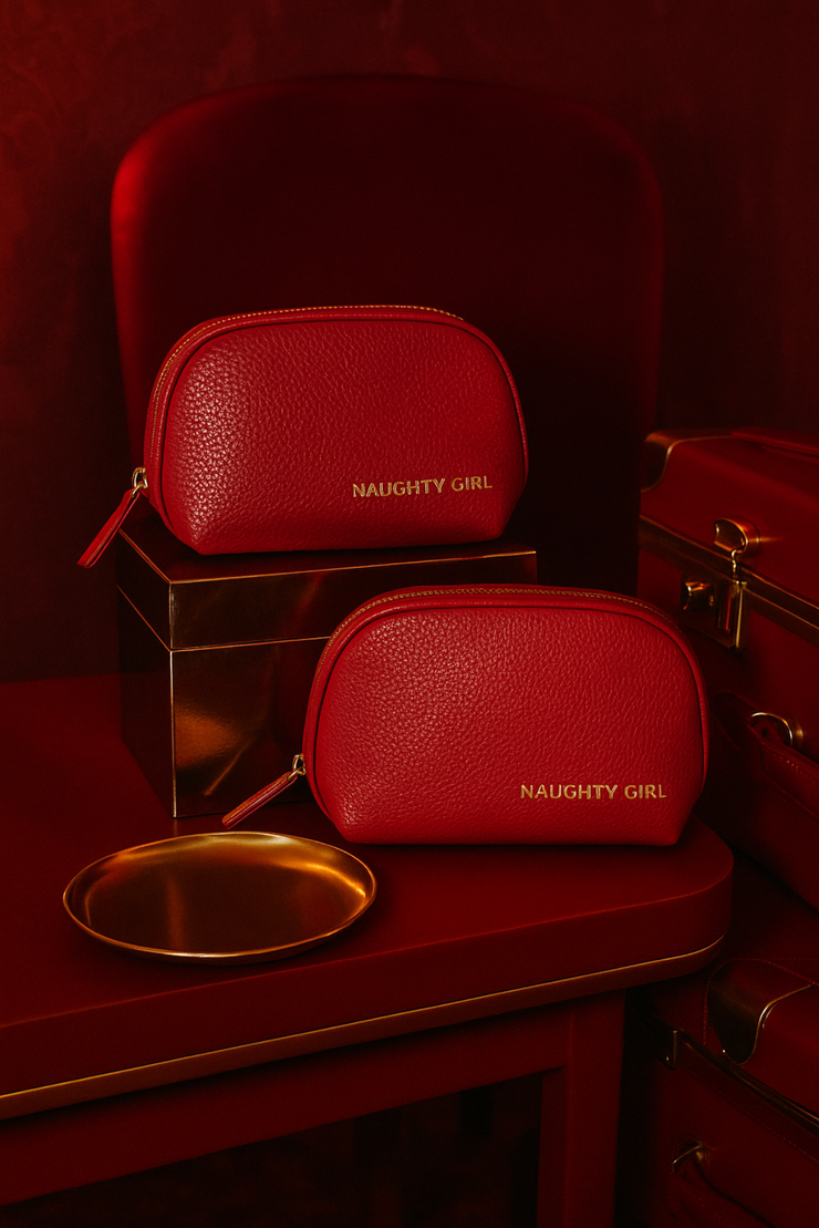 Red Leather Makeup Bag Large