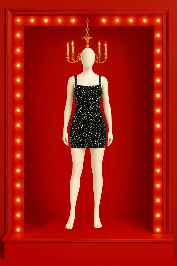 Sparkling Rhinestone Halter Bodycon Mini Dress - Black