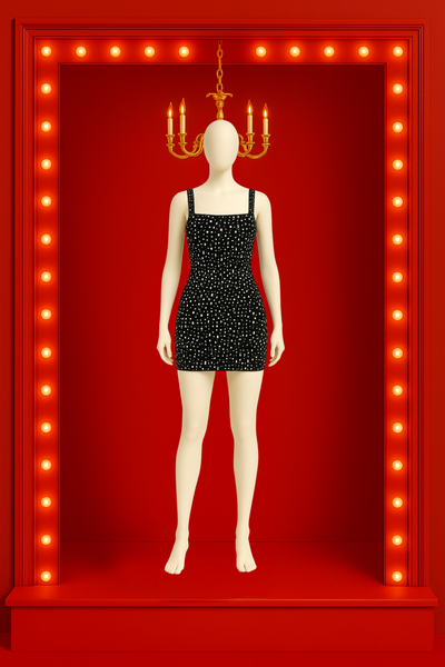 Sparkling Rhinestone Halter Bodycon Mini Dress - Black