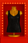 Sparkling V-Neck Loose Tank Top - Black