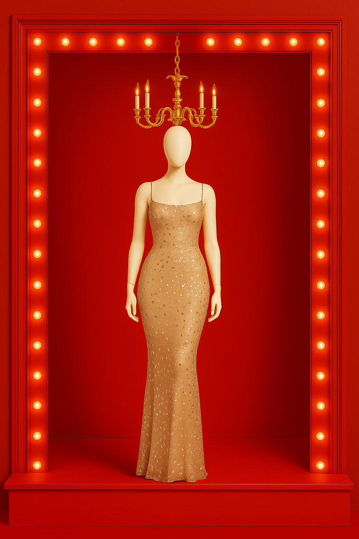 Sheer Rhinestone Maxi Dress - Nude