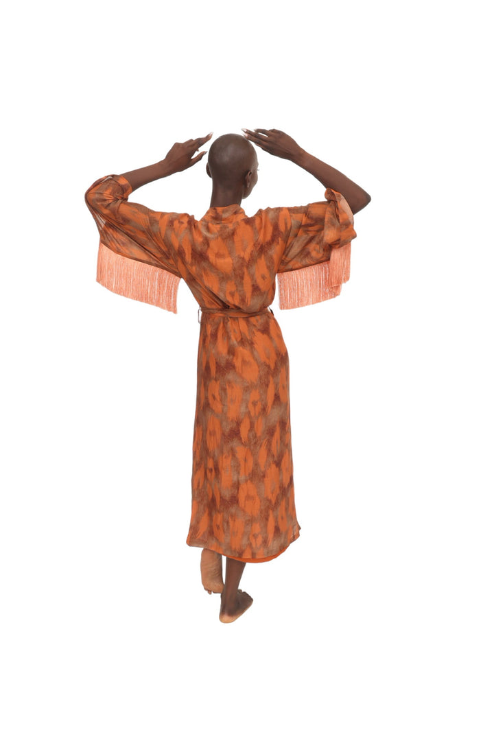 Fringe Stampa Kimono - Orange
