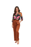 Belted Satin Wide Leg Pant - Rust