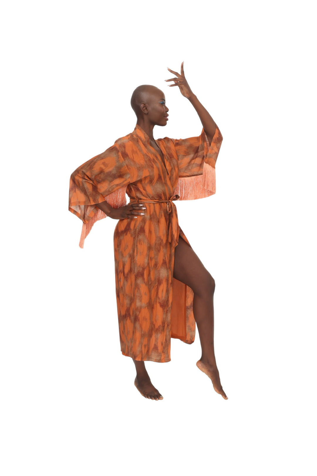 Fringe Stampa Kimono - Orange