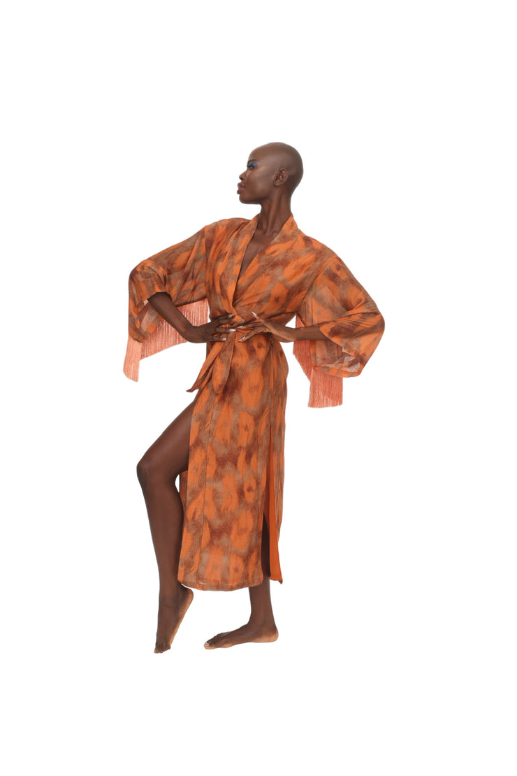 Fringe Stampa Kimono - Orange