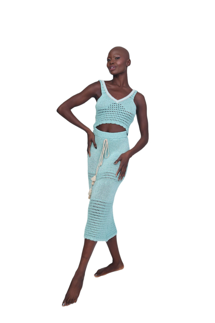Knit Cropped Tank Top - Aqua