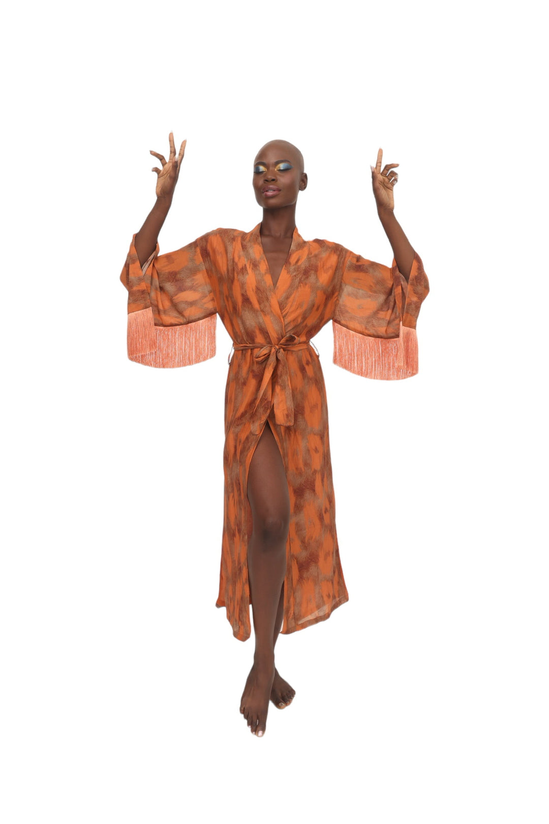 Fringe Stampa Kimono - Orange