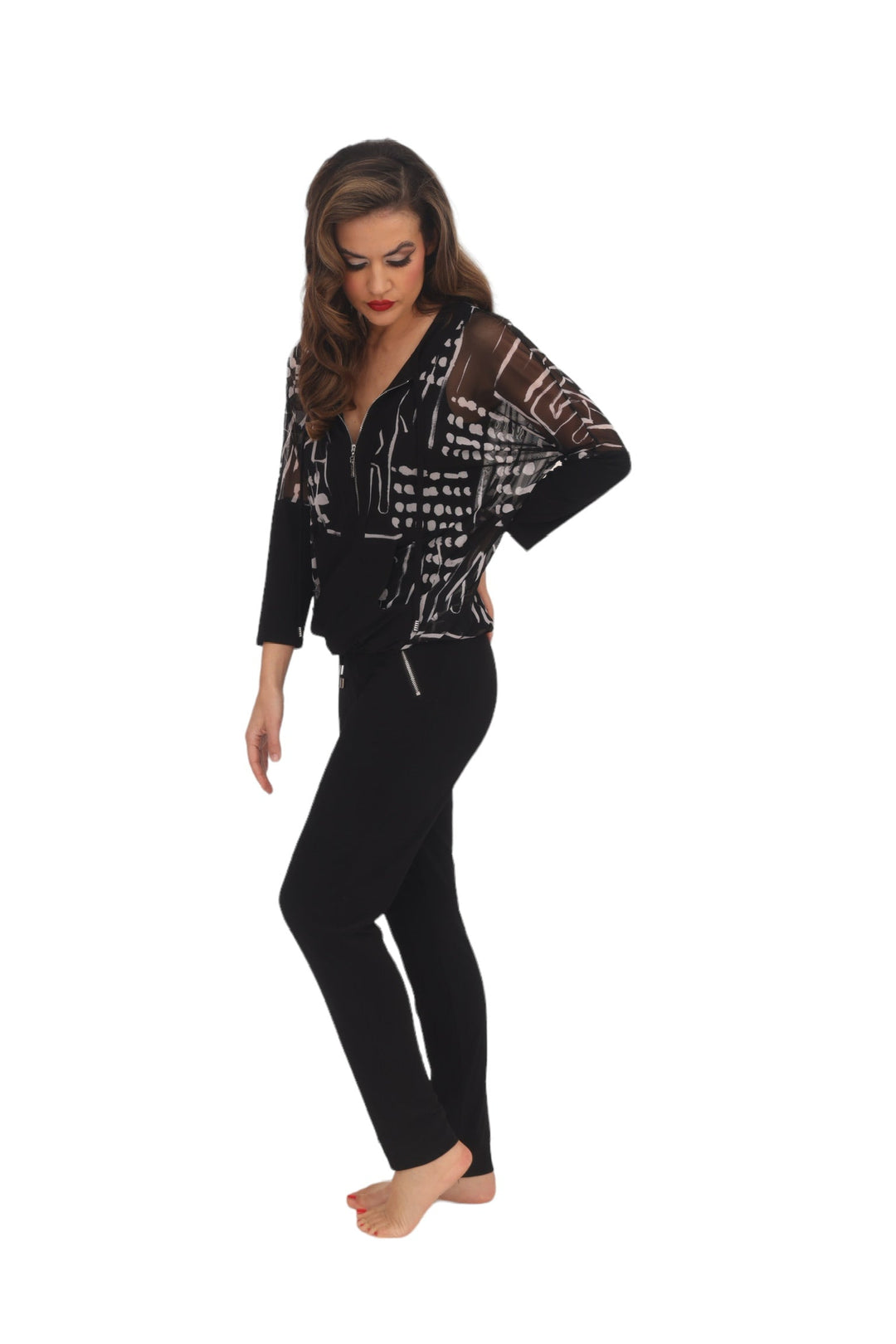 Black and Vanilla Printed Top
