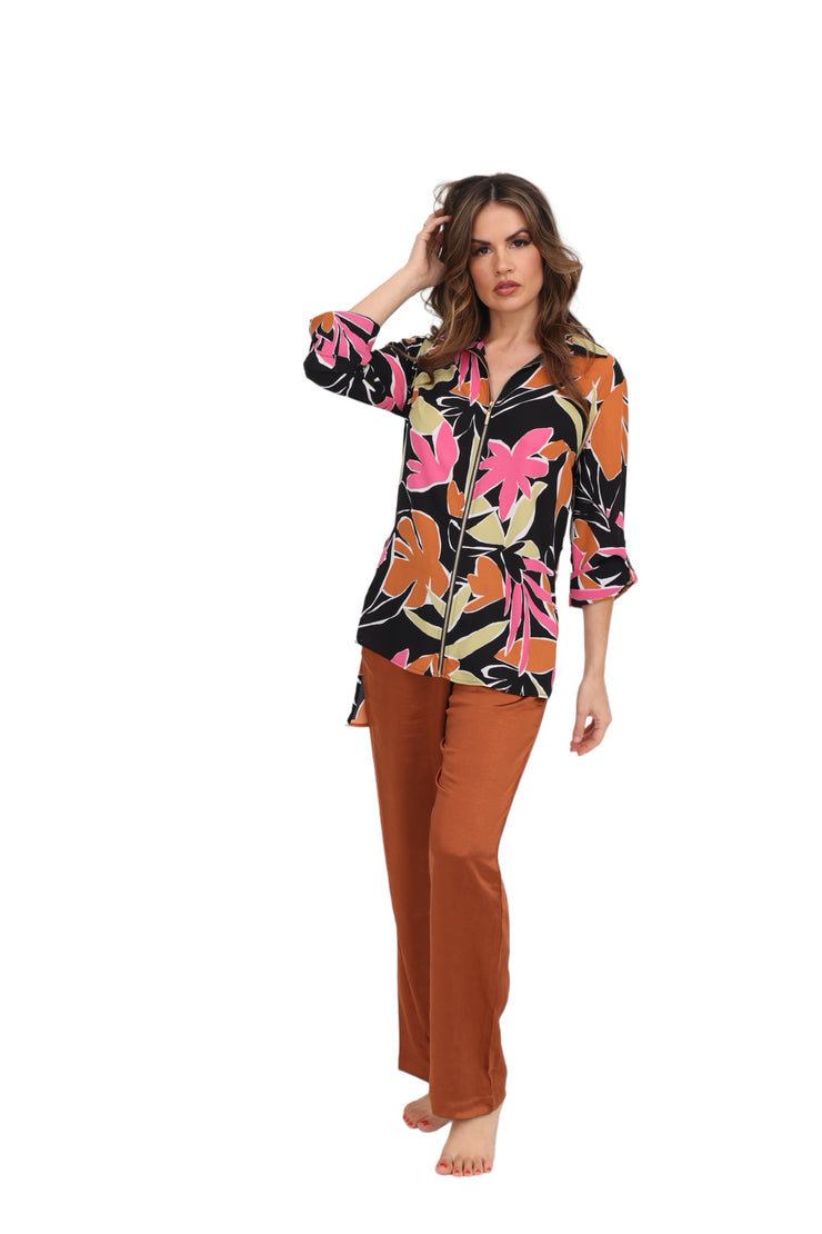 Floral Zip Tunic Top