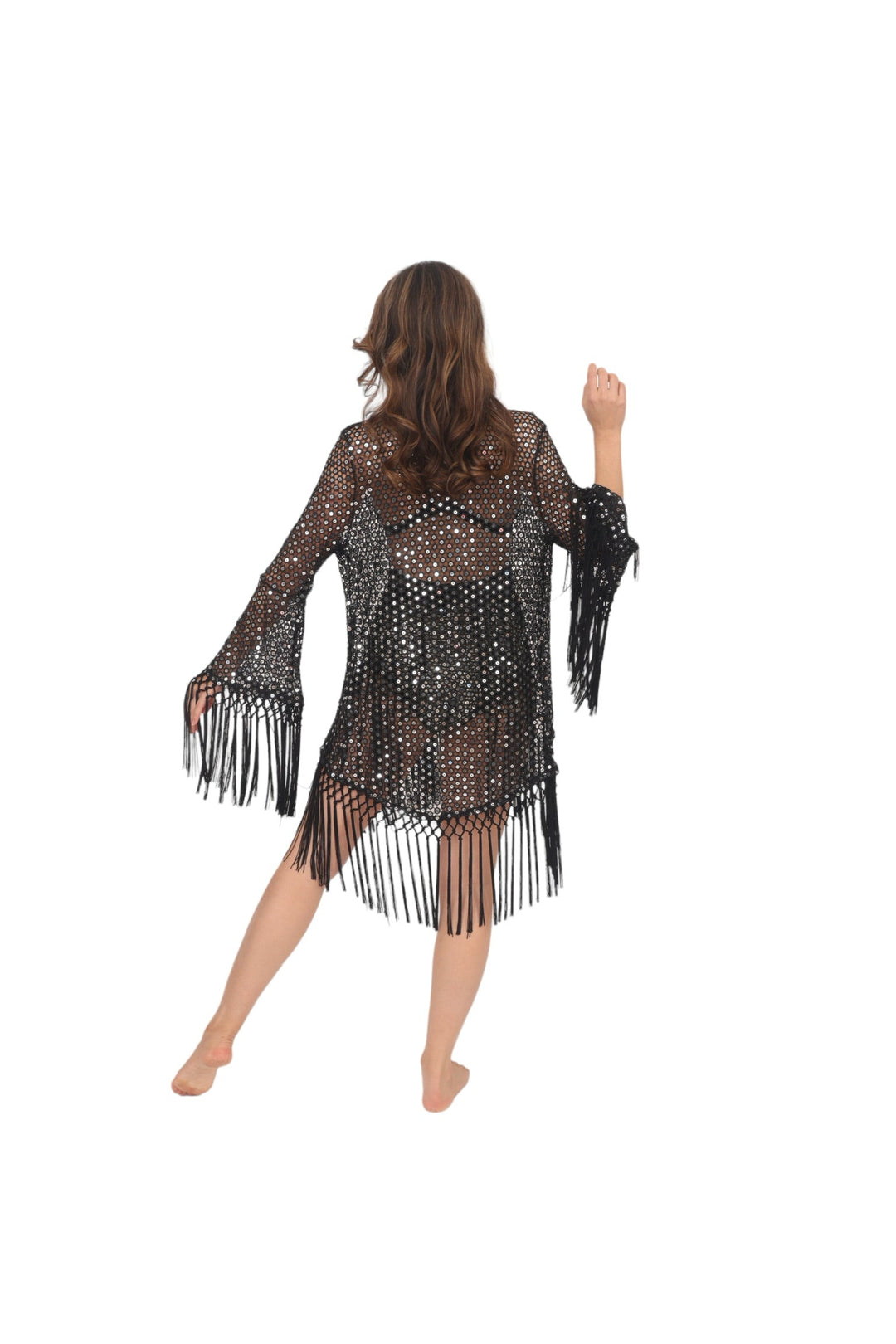 Black Crochet &amp; Mirror Coverup Cardigan