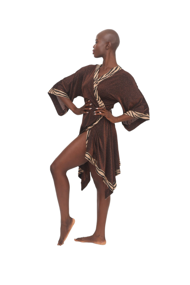 Bronze Zebra Kimono Dress