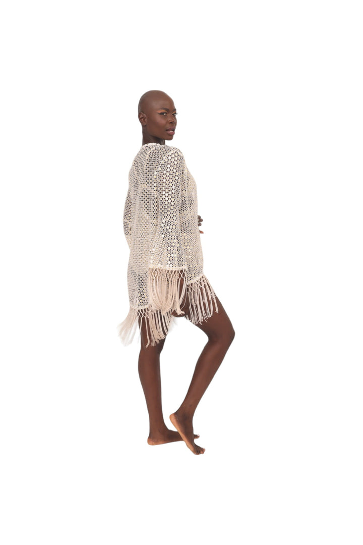 Ivory Crochet &amp; Mirror Coverup Cardigan