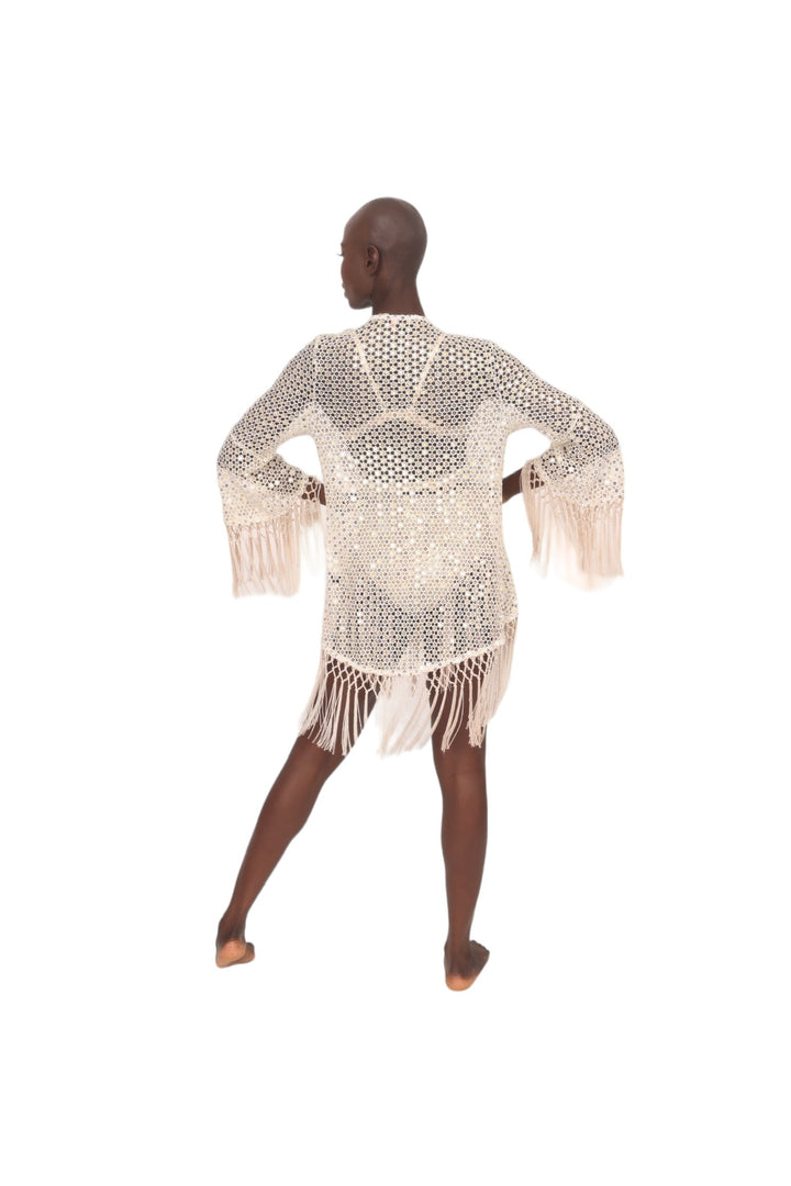 Ivory Crochet &amp; Mirror Coverup Cardigan