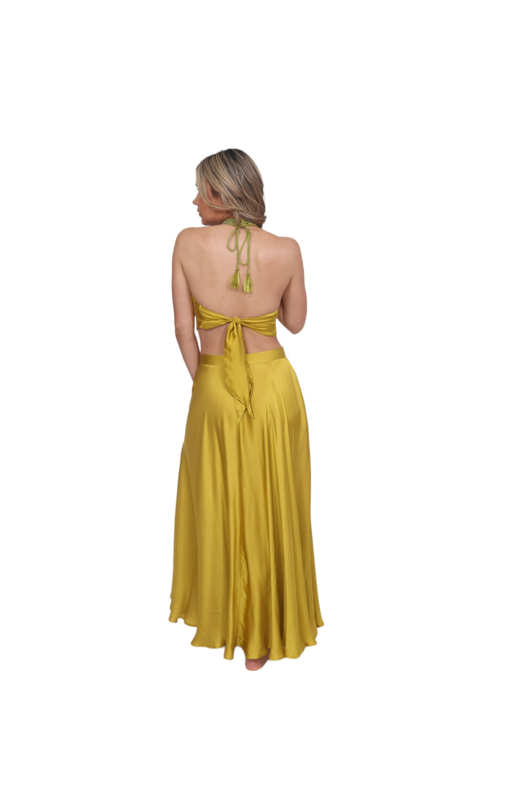 Antique Moss Satin &amp; Beaded Crop Top