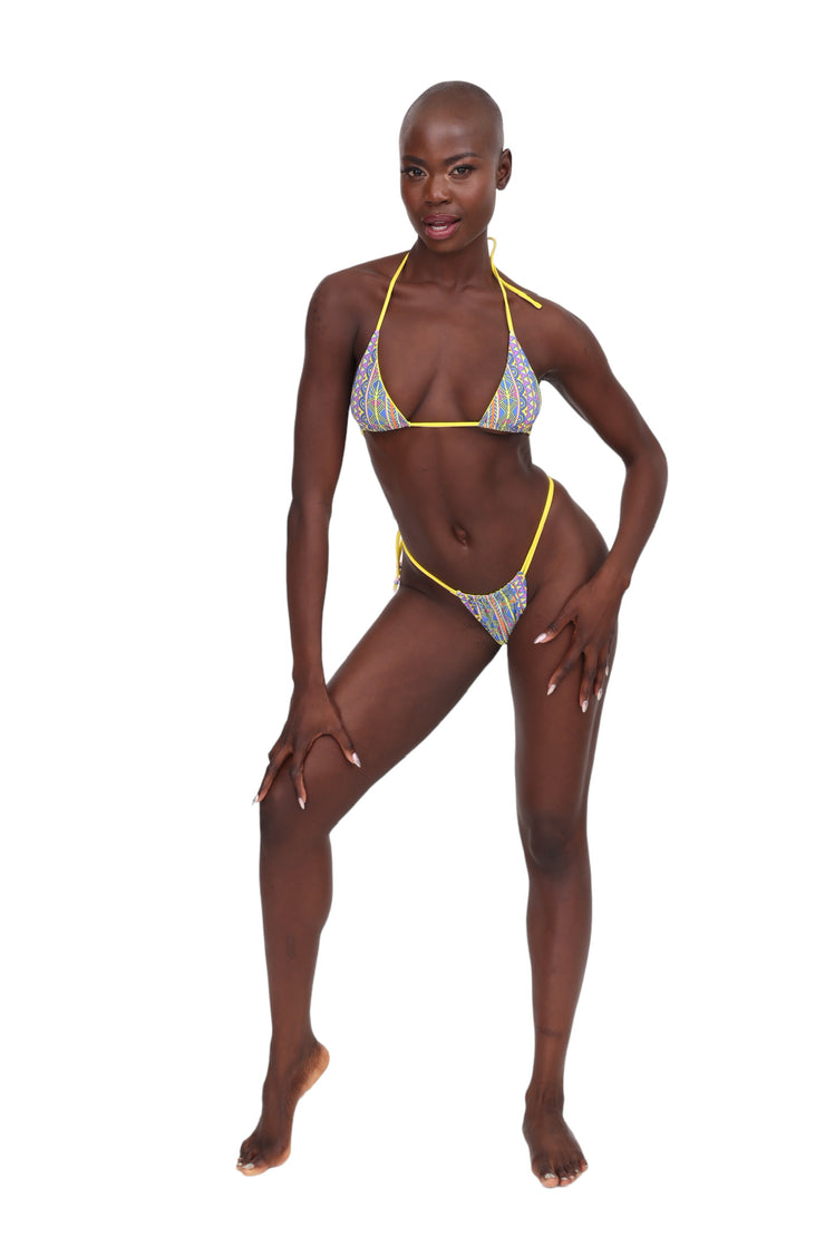 Reversible String Bikini Bottoms - Geometric & Canary Yellow