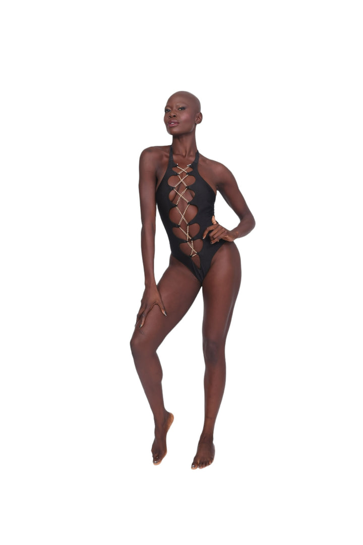 Chain Link One Piece Swimsuit - Black