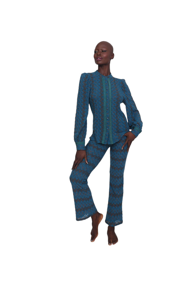 Camicia Knit Palazzo Trousers - Blue