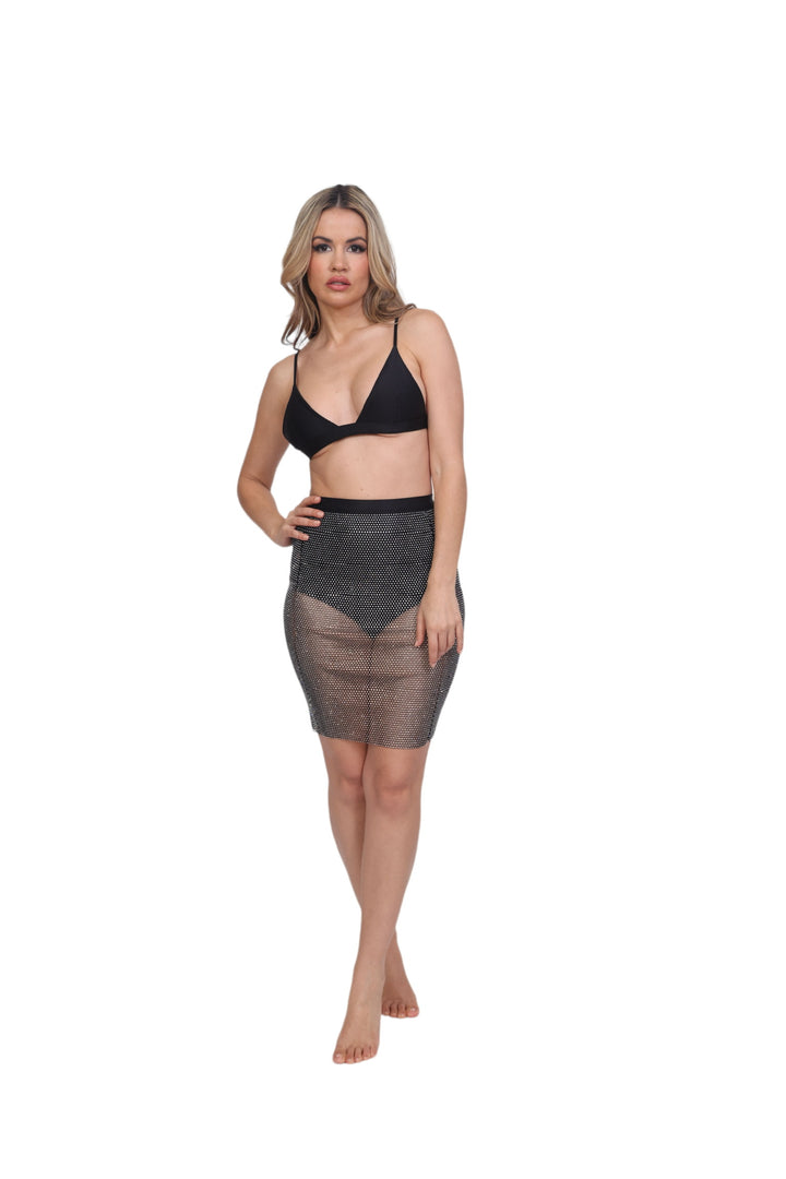 Mesh Rhinestone Skirt - Black
