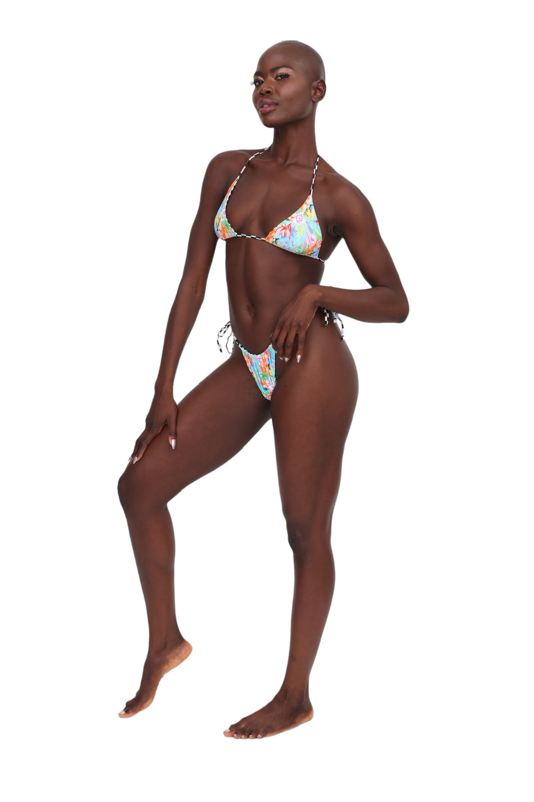 Reversible String Bikini Bottoms - Hawaiian &amp; Checkerboard