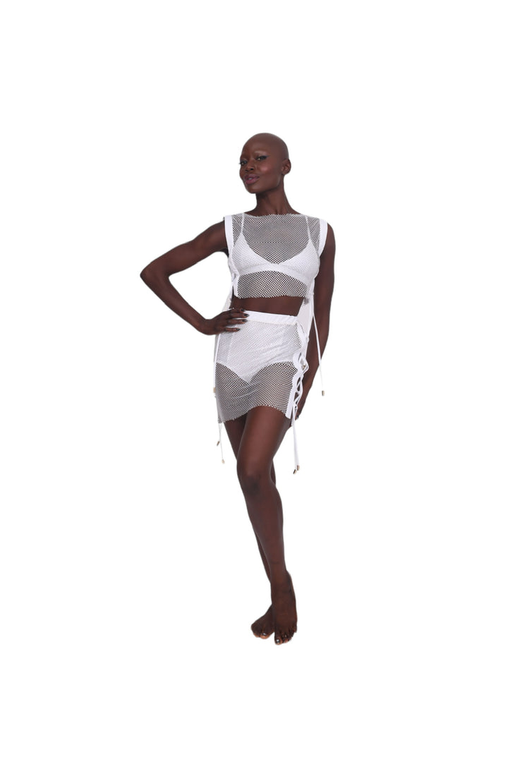 Sparkle Net Tie Skirt - White