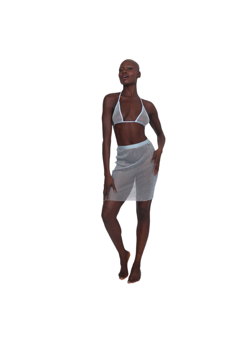 Mesh Rhinestone Skirt - Blue