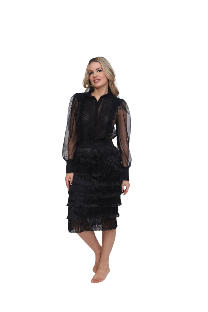 Fringe Sparkle Skirt - Black
