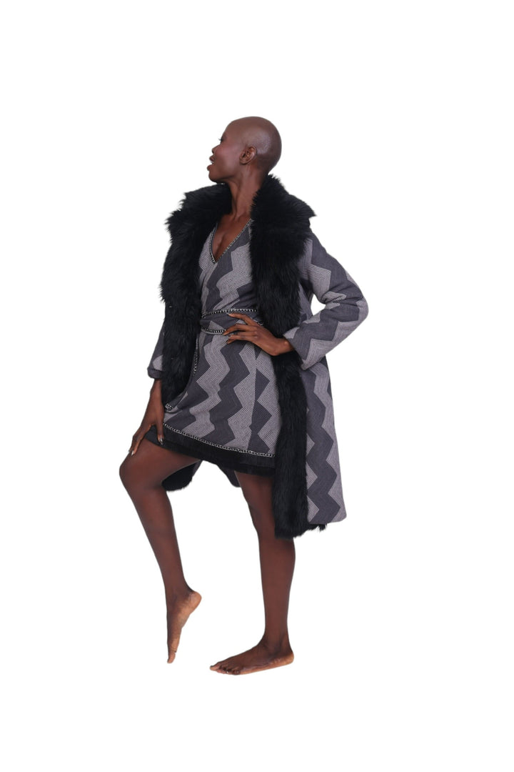 Chevron Fur Coat - Blue
