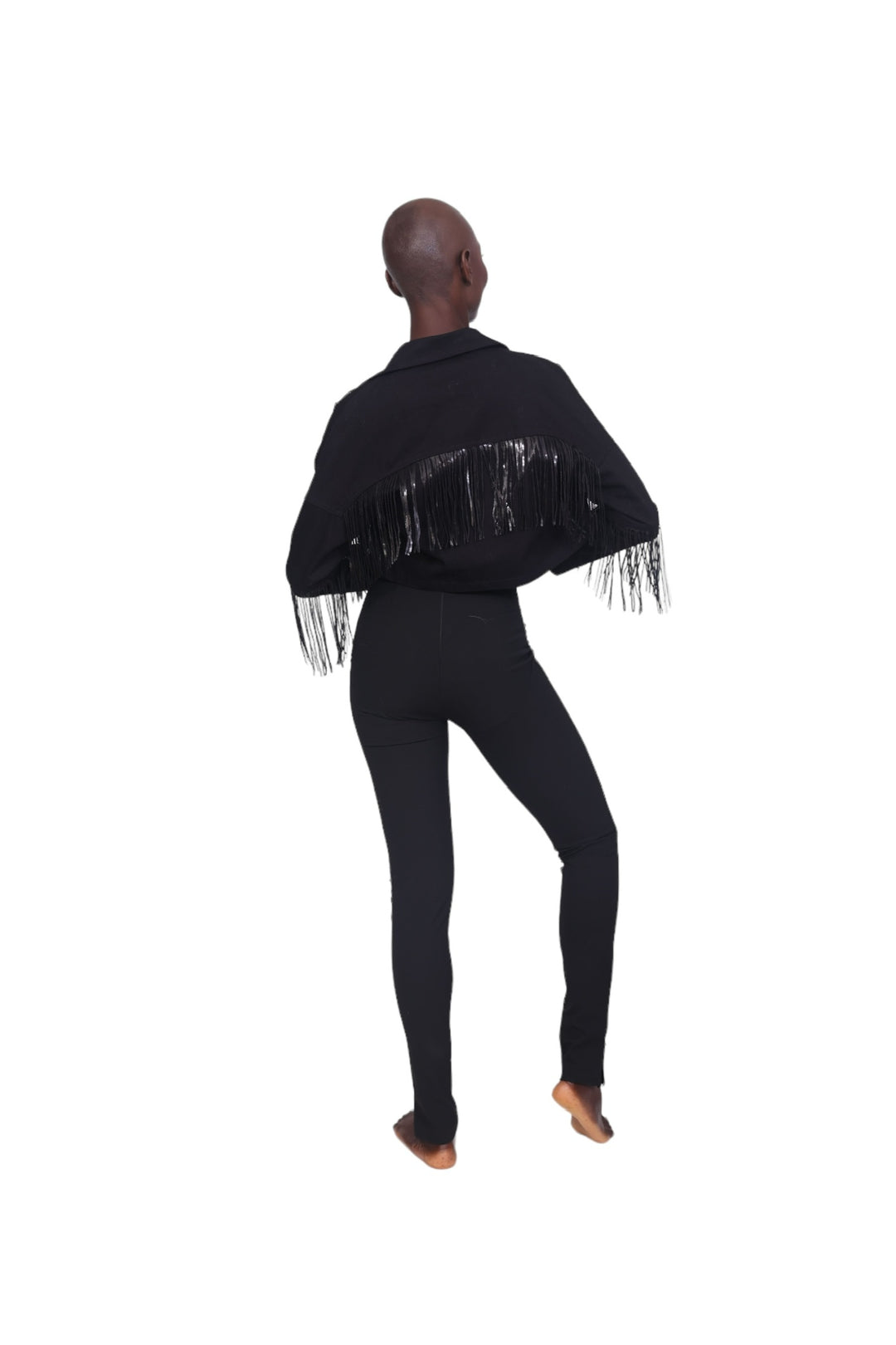 Fringe Cropped Jacket - Black