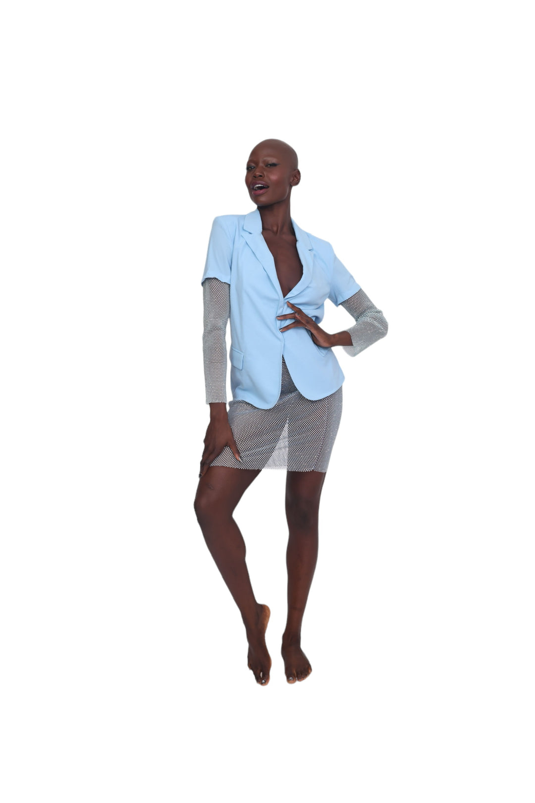 Rhinestone Sleeve Jacket - Baby Blue