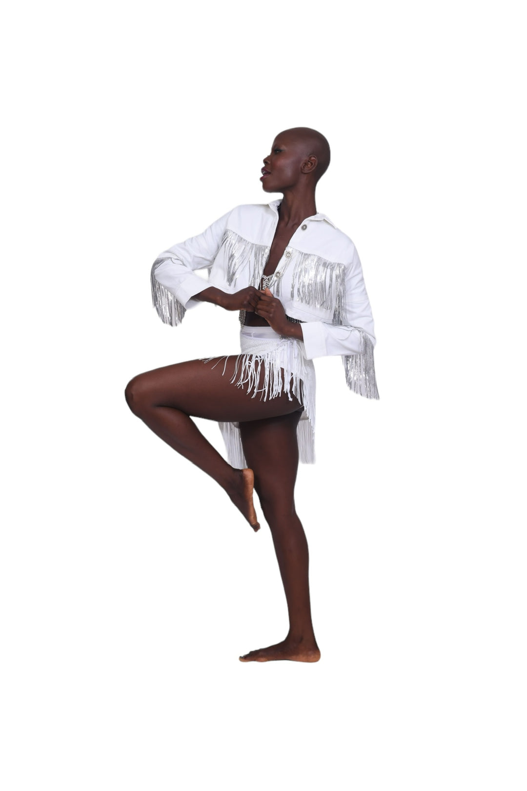Fringe Cropped Jacket - White