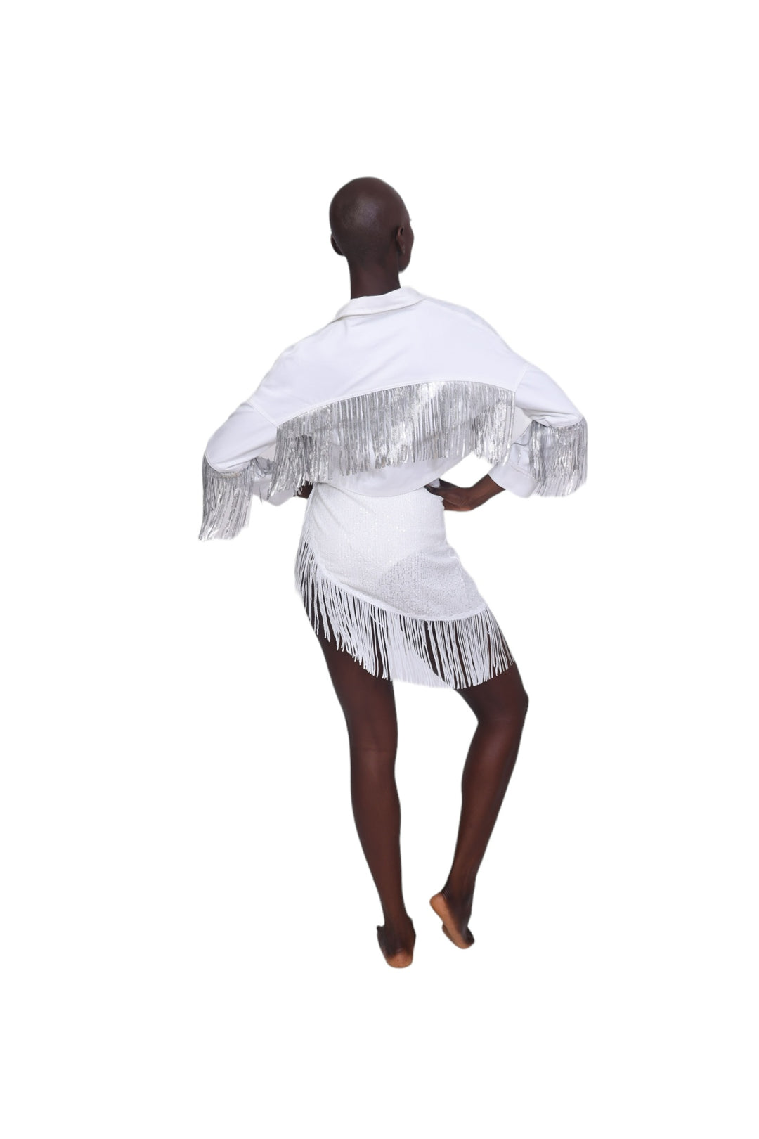 Fringe Cropped Jacket - White