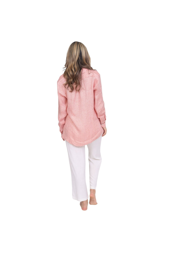 Chevron Sparkle Button Up Top - Coral