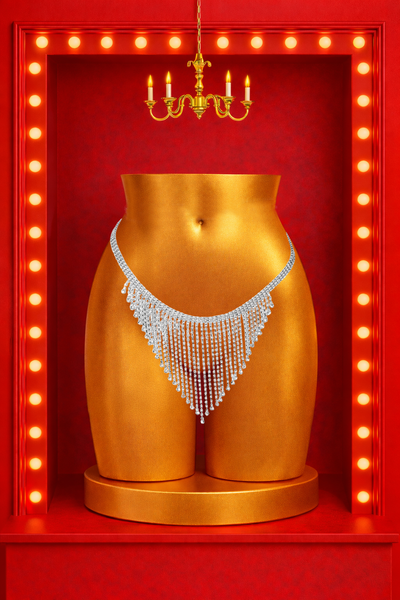 Rhinestone Fringe Thong Belt - Silver