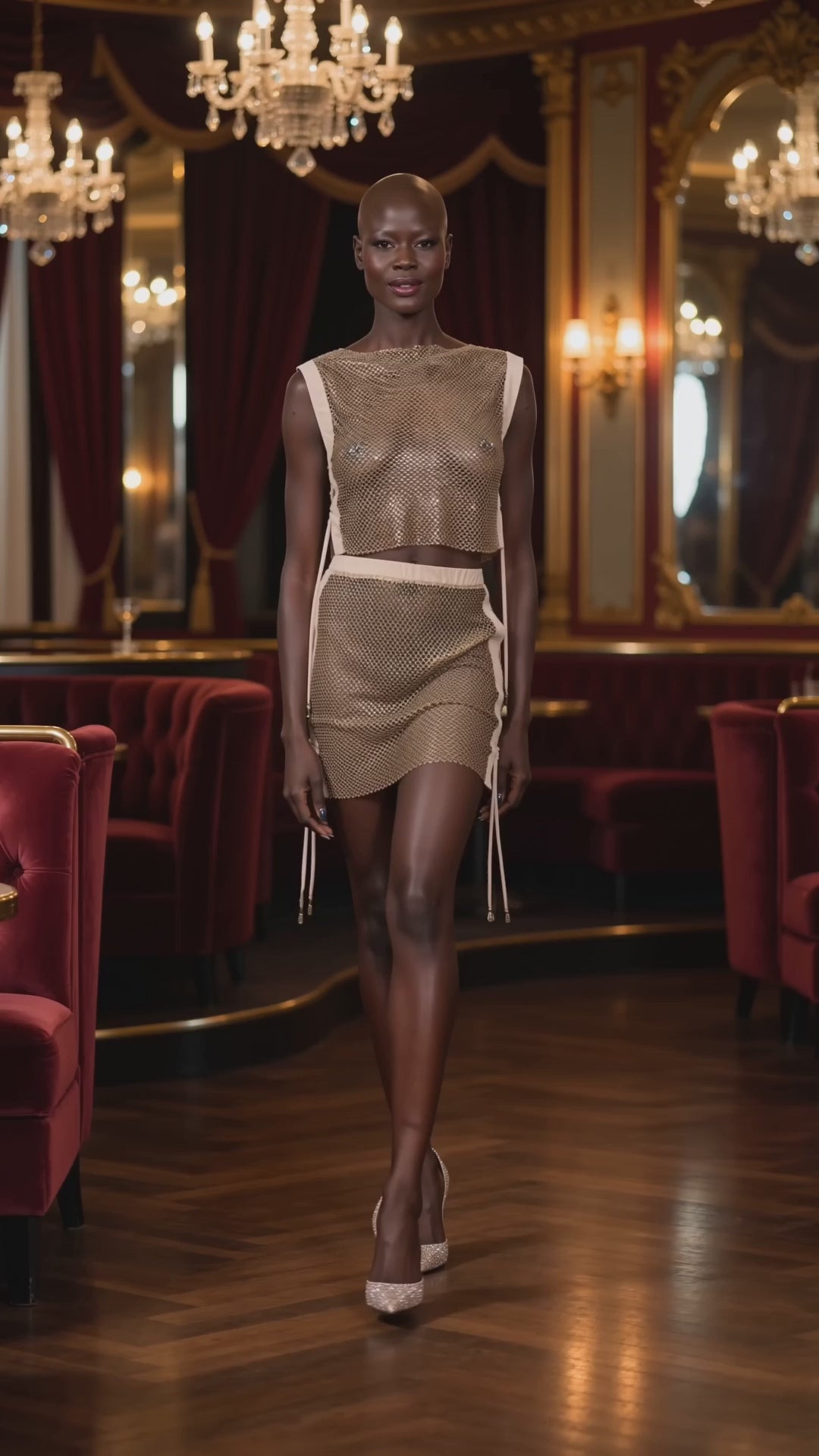 Sparkle Net Tie Skirt - Nude