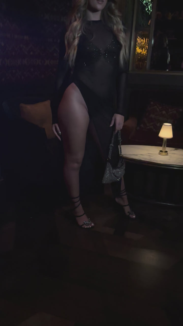 Night Out Mesh Maxi Dress - Black