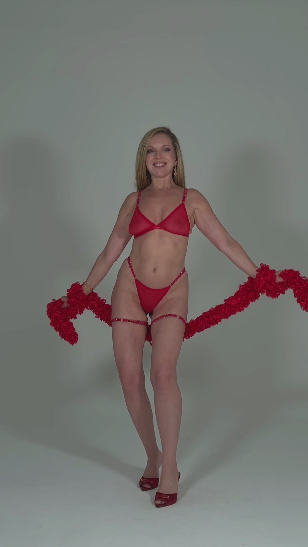 Sheer Red Bra Set with Silver