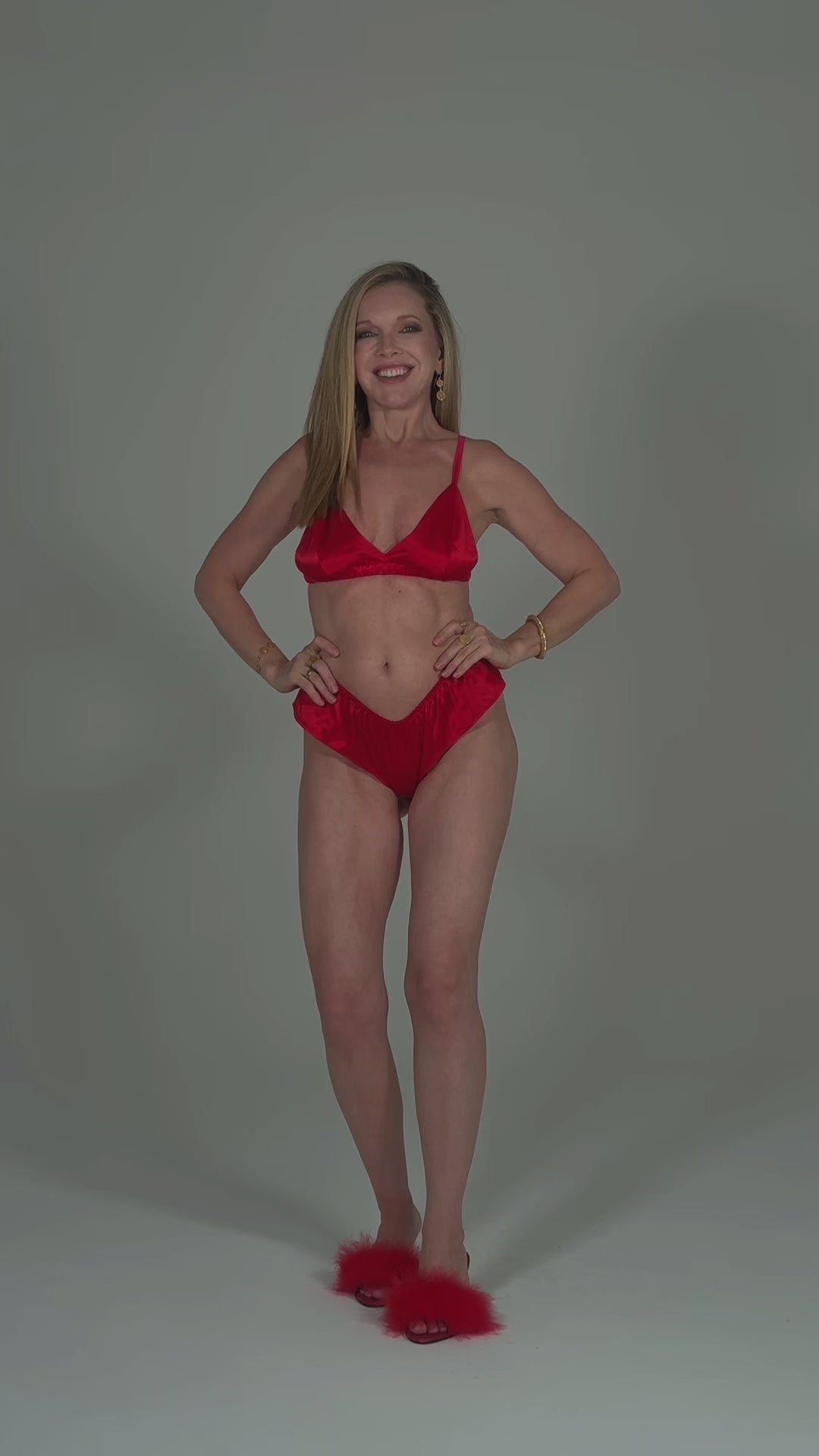Retro Bombshell Red Satin Ruffled 80s Style High-Cut Panties