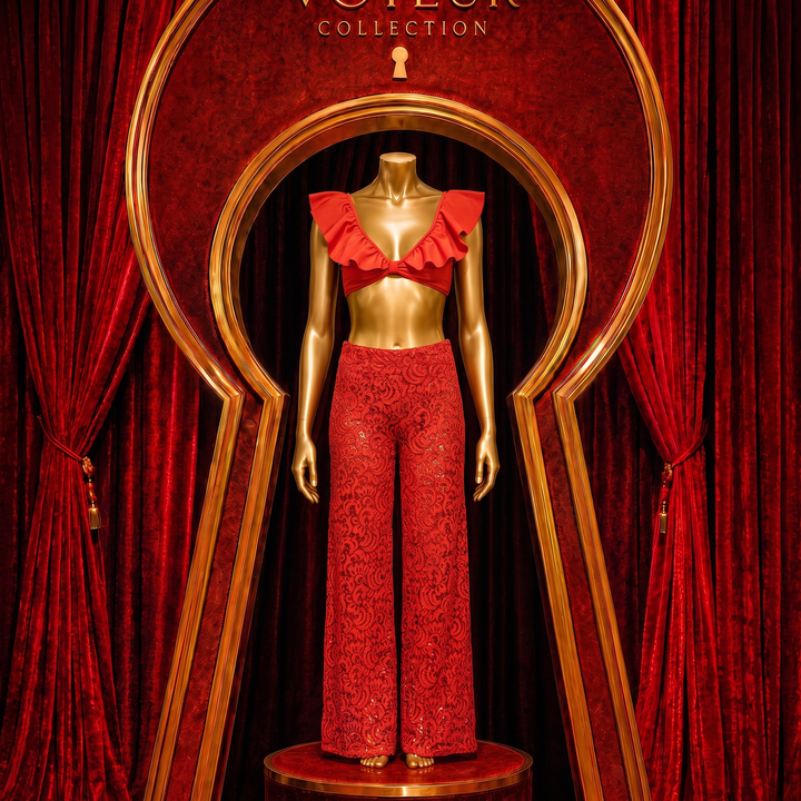 Red Lace Wide Leg Pant