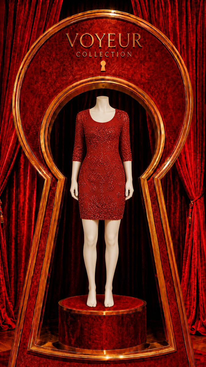 Crimson Beaded Cocktail Dress