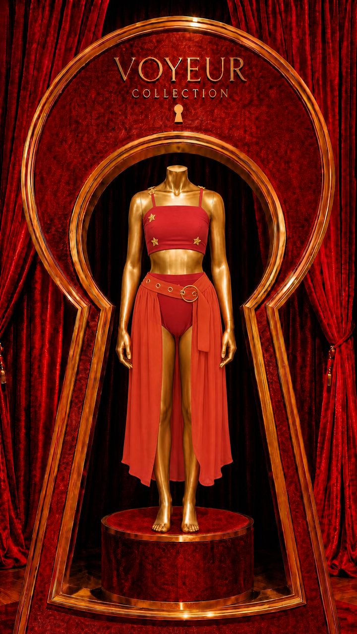Mesh Belted Skirt Red