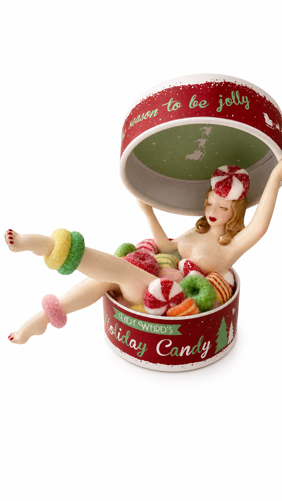 Naughty &amp; Nice Holiday Pin-Up Figurine – Retro Christmas Candy Collectible