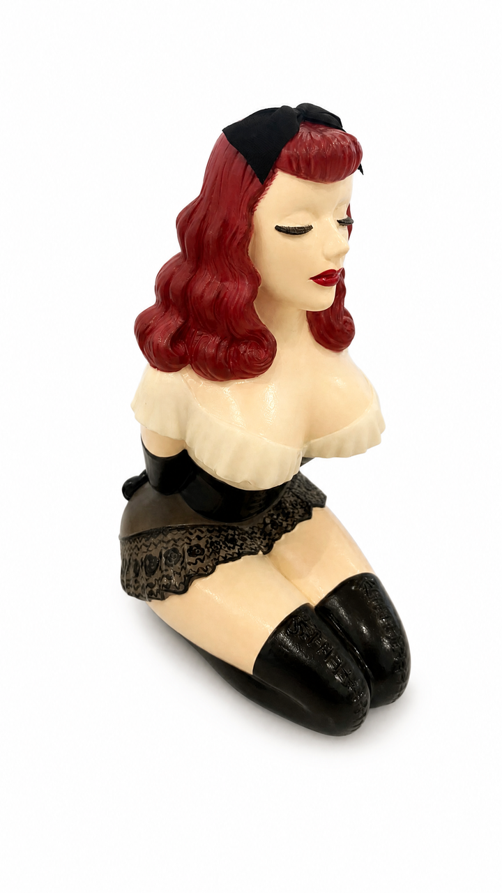 Ruby Noir Pin-Up Girl Figurine – Vintage Burlesque Boudoir Collectible