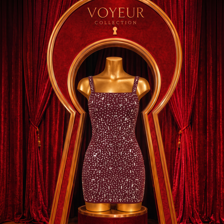 Sparkling Rhinestone Halter Bodycon Mini Dress - Burgundy