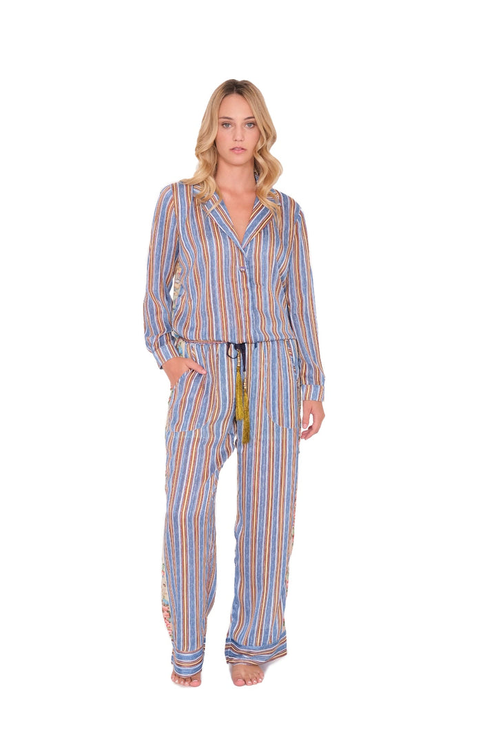 Striped and Floral Pajama Top