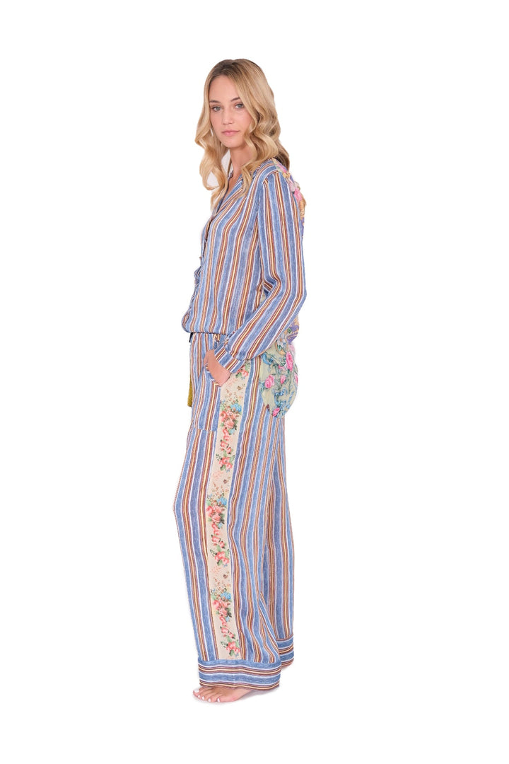 Striped and Floral Pajama Top