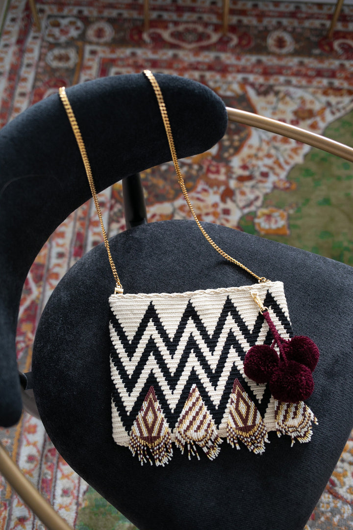 Beaded Envelope Bag - Wine/Black