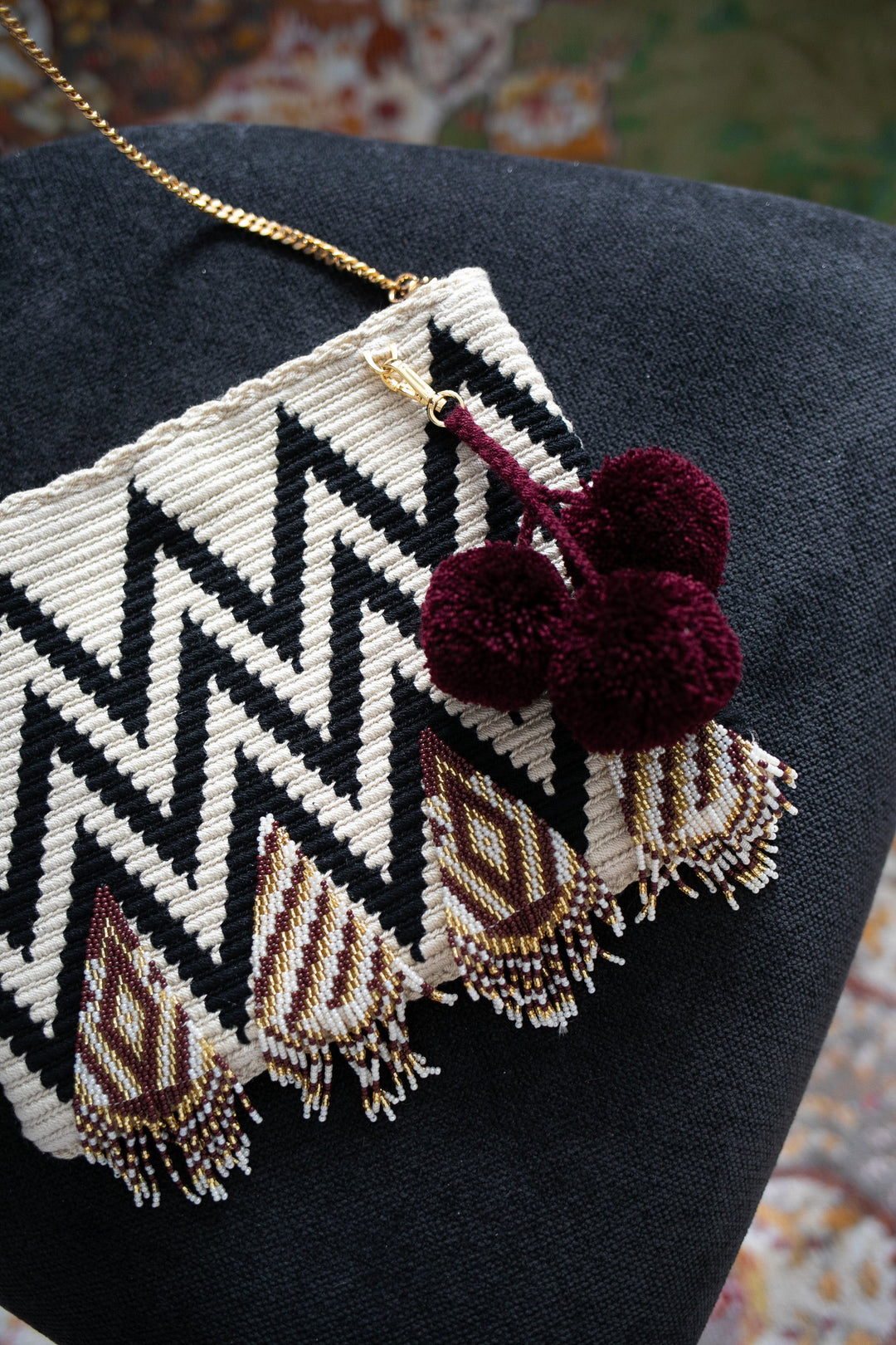 Beaded Envelope Bag - Wine/Black
